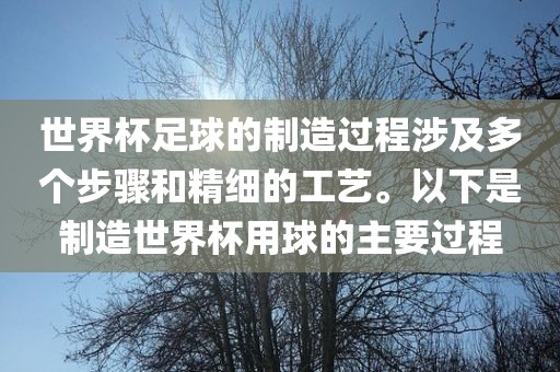 世界杯足球的制造过程涉及多个漯河市盈旭机械设备有限公司步骤和精细的工艺。以下是制造世界杯用球的主要过程