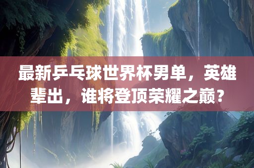 最新乒乓球世界杯男单，英雄辈出，谁将登顶荣耀之巅？漯河市盈旭机械设备有限公司