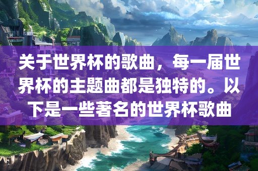 关于世界杯的歌曲，每一届世界杯的主题曲都是独特的。以下是一些著名的世界杯歌曲