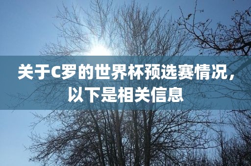 关于C罗的世界杯预选赛情况，以下是相关信息
