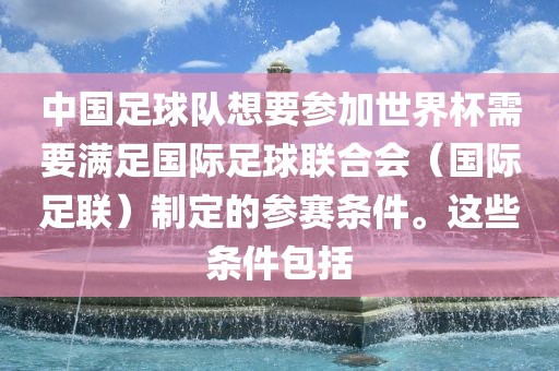 中国足球队想要参加世界杯需要满足国际足球联合会（国际足联）制定的参赛条件。这些条件包括