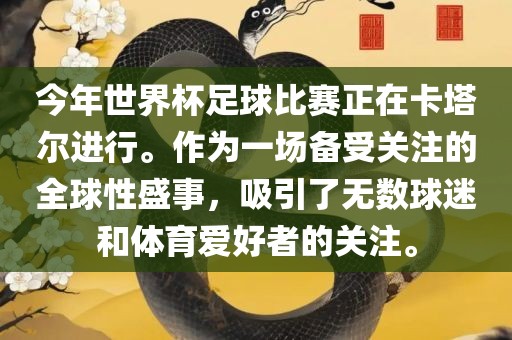 今年世界杯足球比赛正在卡塔尔进行。作为一场备受关注的全球性盛事，吸引了无数球迷和体育爱好者的关注。